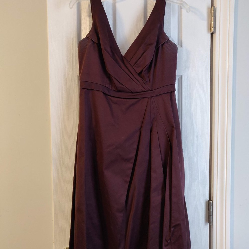 David's Bridal V Neck Cotton Sateen Dress Brown